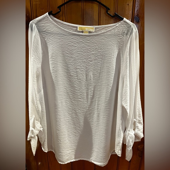 Michael Kors white blouse with tie sleeves and wrinkle effect Size L - Picture 1 of 9